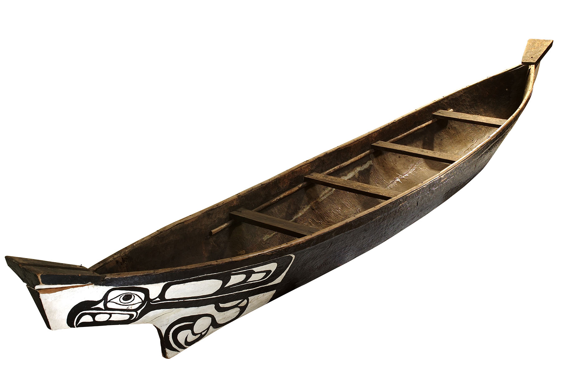 A Haida dugout, known as the Eagle canoe, commissioned by Kirk Wipper from builder Victor Adams. It features a black and white eagle on the bow.