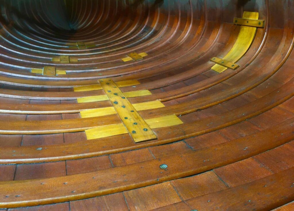 Close up shot of the inside of a canoe