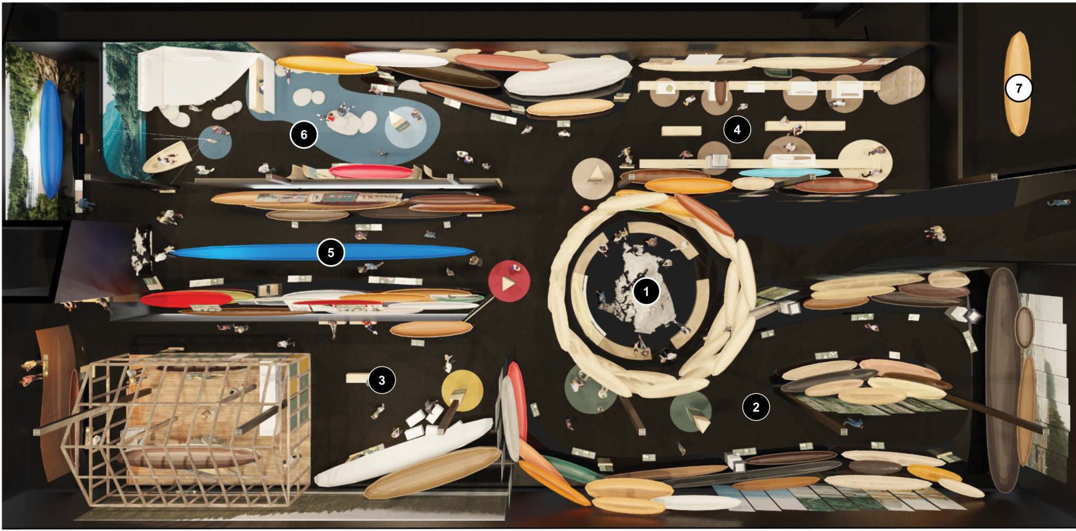 An aerial layout of a schematic design of the new museum's exhibits.